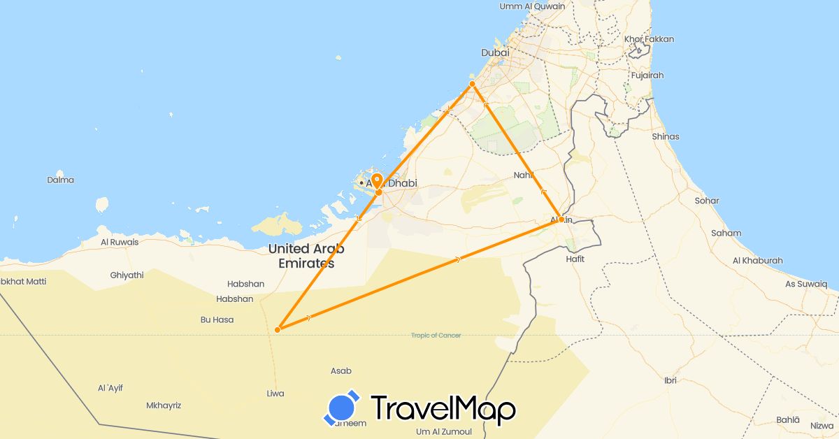 TravelMap itinerary: boat, hitchhiking in United Arab Emirates (Asia)